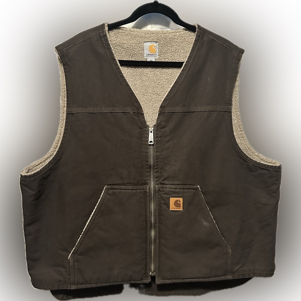 Carhartt Duck Dark Brown Sherpa-Lined Vest 2XL